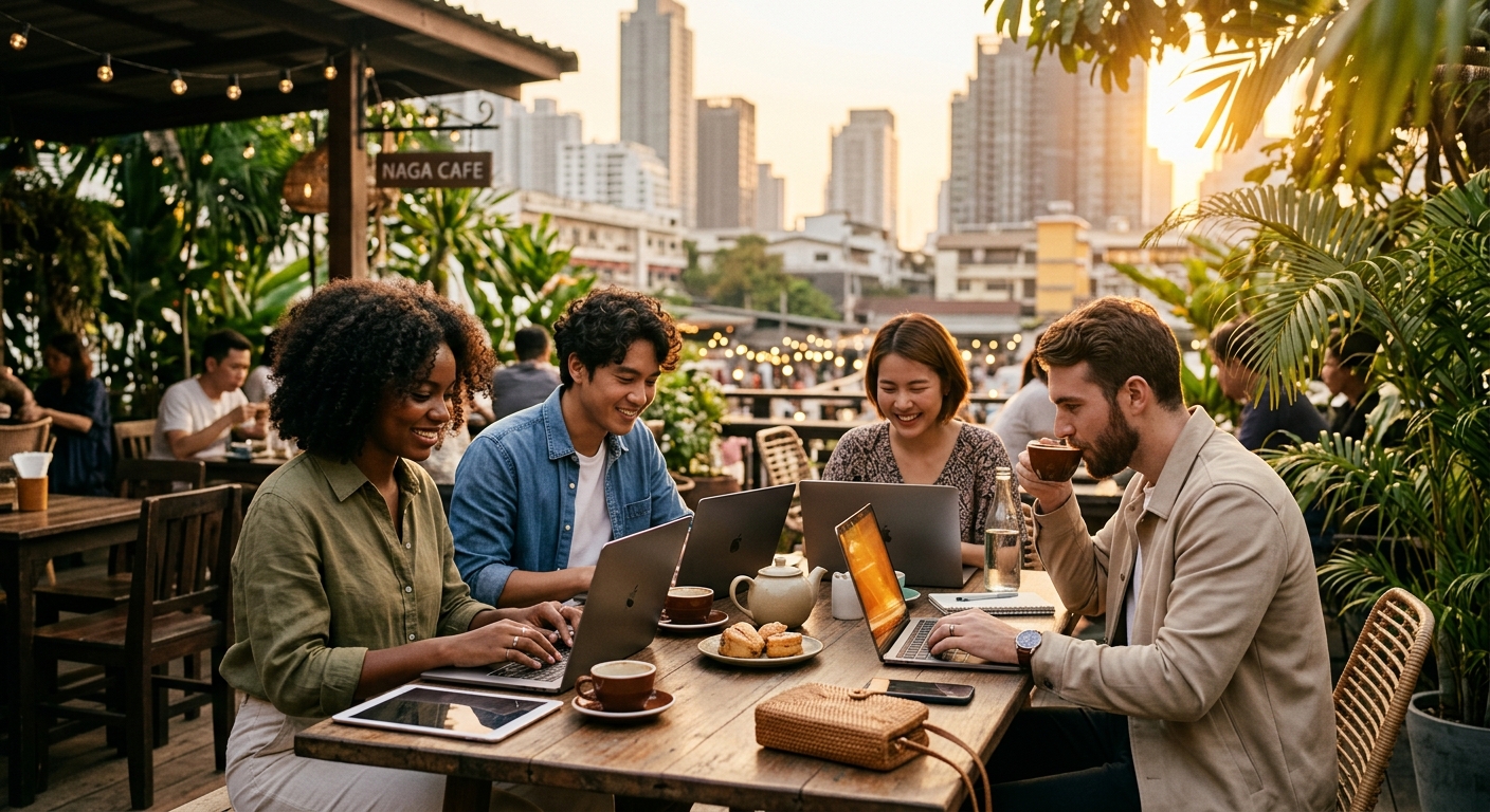 digital nomads connecting in Bangkok — Descubre Airdrops de Cripto y NFTs Gratis en Bangkok con Meeet