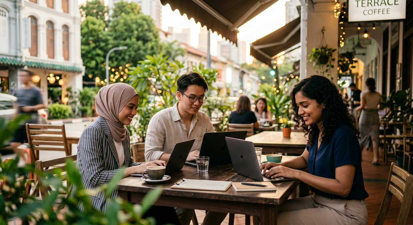 digital nomads connecting in Singapore — Guia Completo: NFTs Gratuitos e Airdrops de Cripto para Nômades Digitais em Singapura