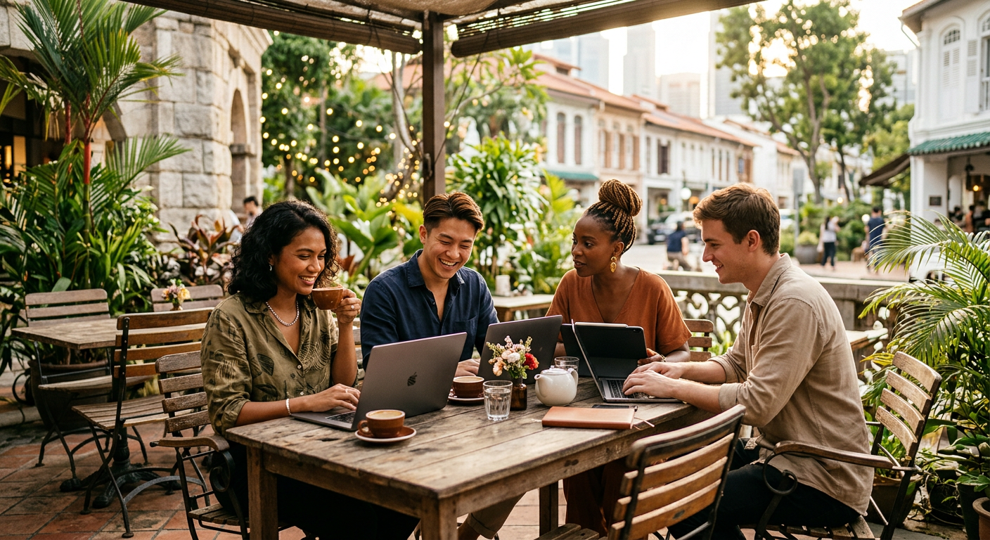 digital nomads connecting in Singapore — Découvrez les Dernières Annonces NFT et Connectez-vous à Singapour