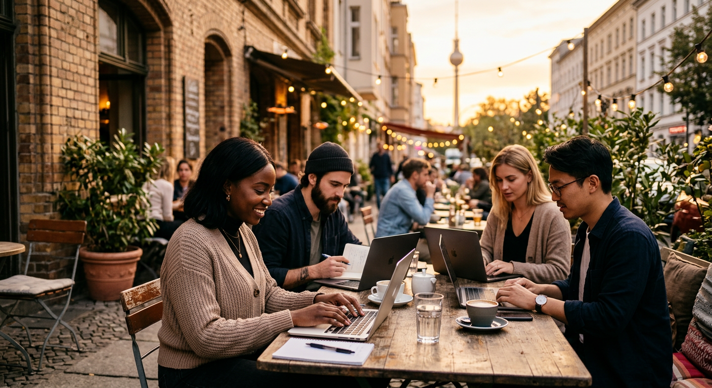 digital nomads connecting in Berlin — Nômade Digital em Berlim: Viva, Trabalhe e Conecte-se na Capital Alemã