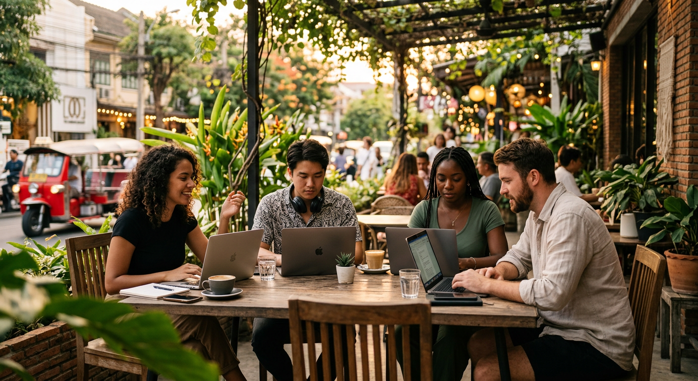 digital nomads connecting in Bangkok — Descubra Amizades Genuínas e Viva o Melhor de Bangkok como Nômade Digital