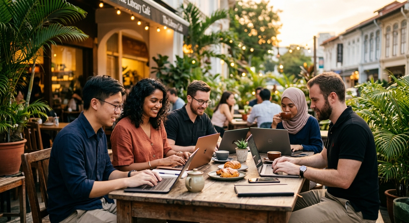 digital nomads connecting in Singapore — بناء شبكة اجتماعية قوية للوافدين الجدد في سنغافورة: دليلك الشامل