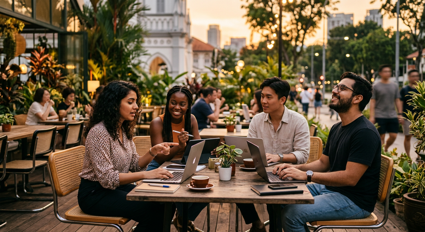 digital nomads connecting in Singapore — Als Digitaler Nomade in Singapur: Dein Guide zu Freundschaften & Netzwerken