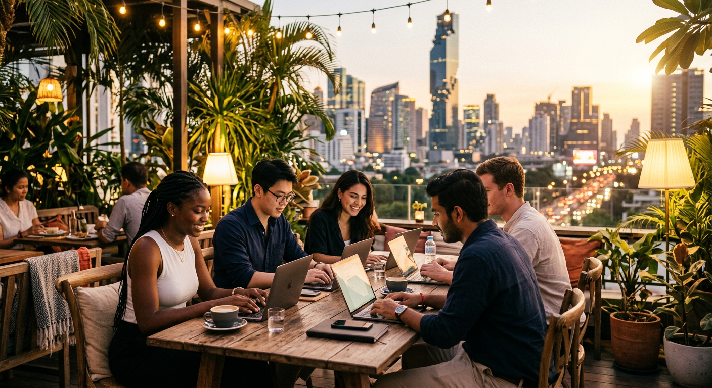 digital nomads connecting in Bangkok — Nômades Digitais em Bangkok: Seu Guia para Conexões Autênticas na Cidade dos Anjos