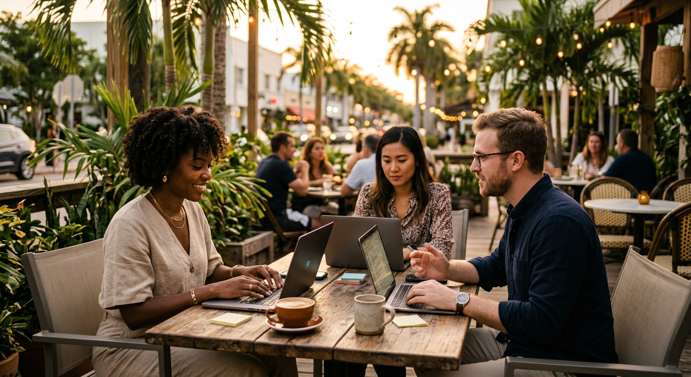 digital nomads connecting in Miami — Miami para Nômades Digitais: Conheça Pessoas e Construa sua Comunidade