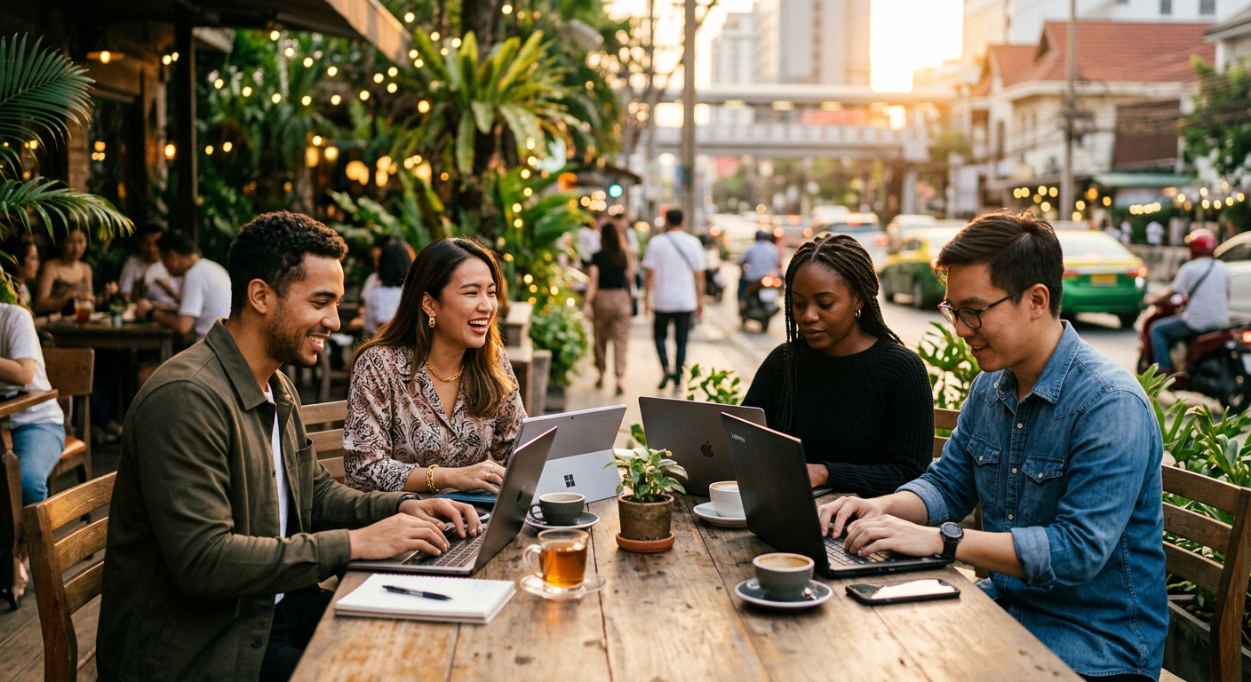 digital nomads connecting in Bangkok — Conoce y Cita en Bangkok: Guía Esencial para Nómadas Digitales