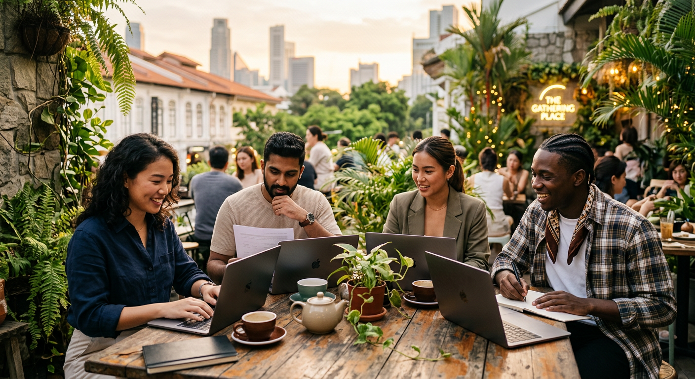 digital nomads connecting in Singapore — Знакомства в Сингапуре: Гид для цифровых кочевников по безопасному общению и построению связей