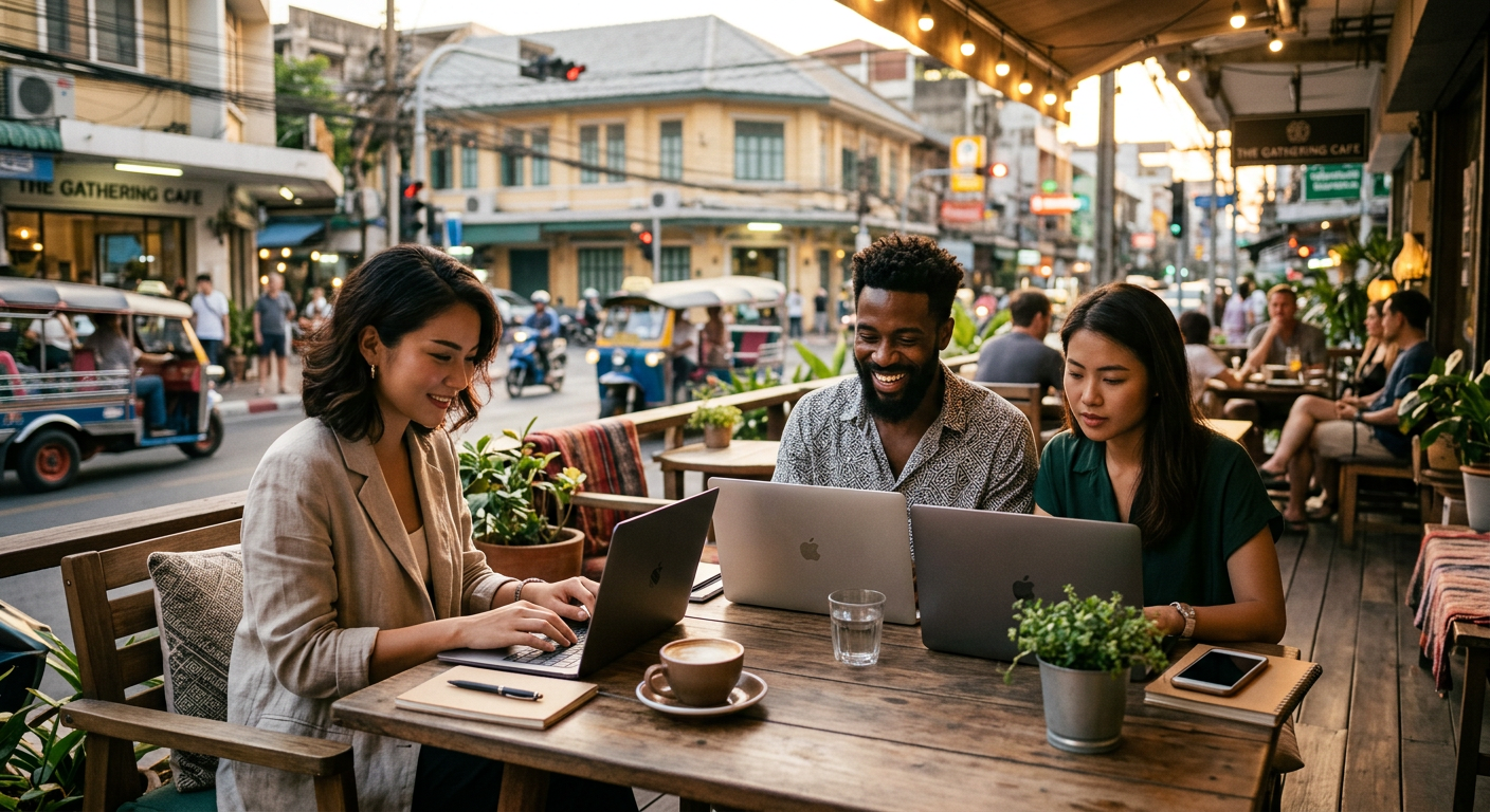 digital nomads connecting in Bangkok — Meeet في بانكوك: دليلك لكسب المال عبر التفاعلات الاجتماعية الرحالة الرقميين