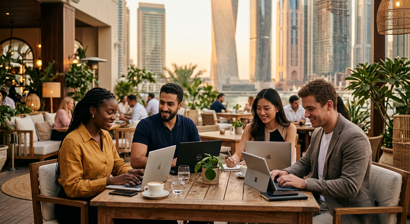 digital nomads connecting in Dubai — Digital Nomads in Dubai: Monetize Your Meetings & Social Life with Meeet