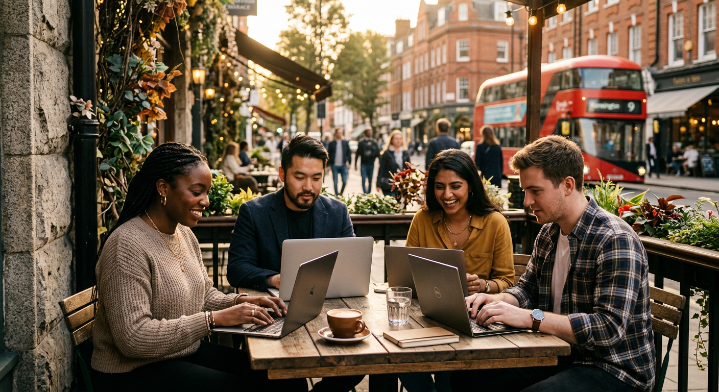 digital nomads connecting in London — How to Earn Money Meeting People in London with Social-to-Earn?
