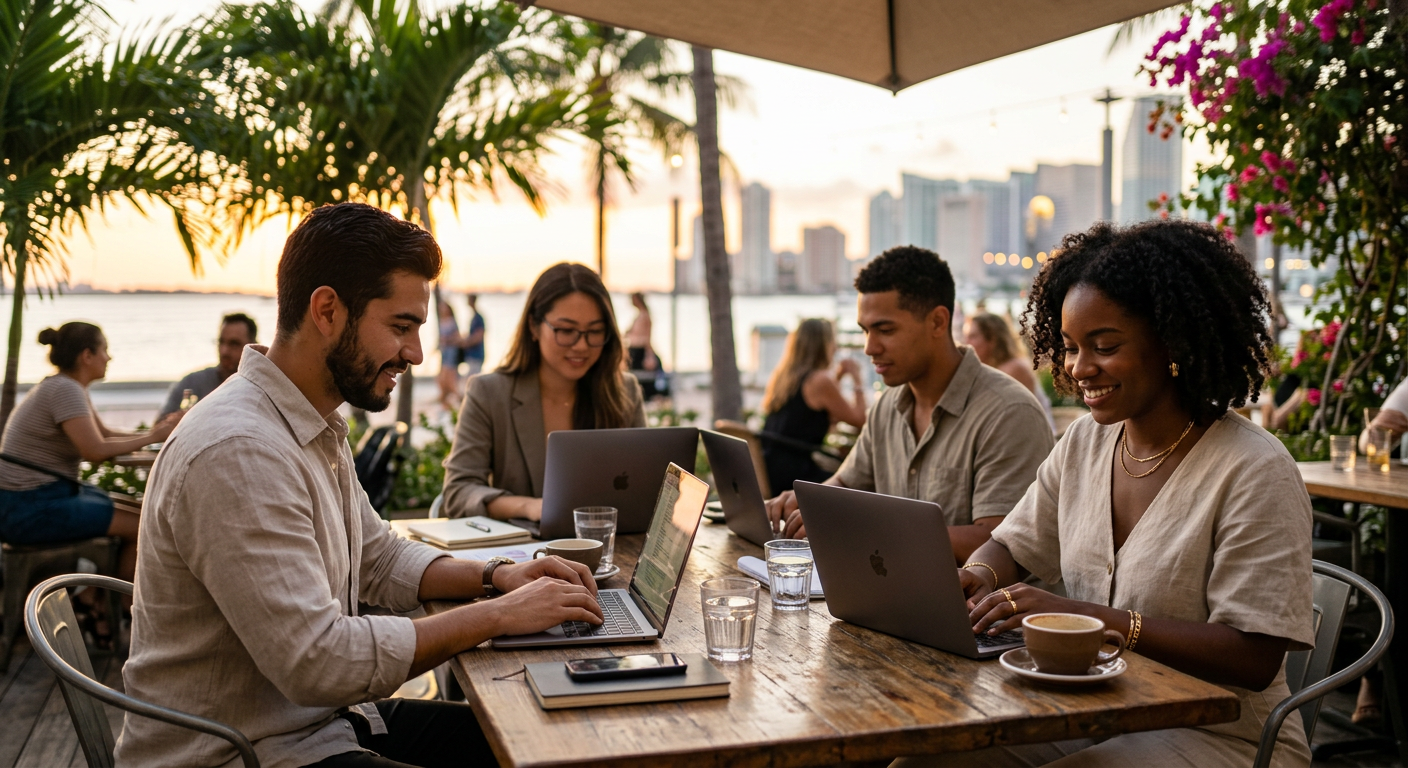 digital nomads connecting in Miami — Miami: Rémunérez Vos Connexions Sociales avec Meeet