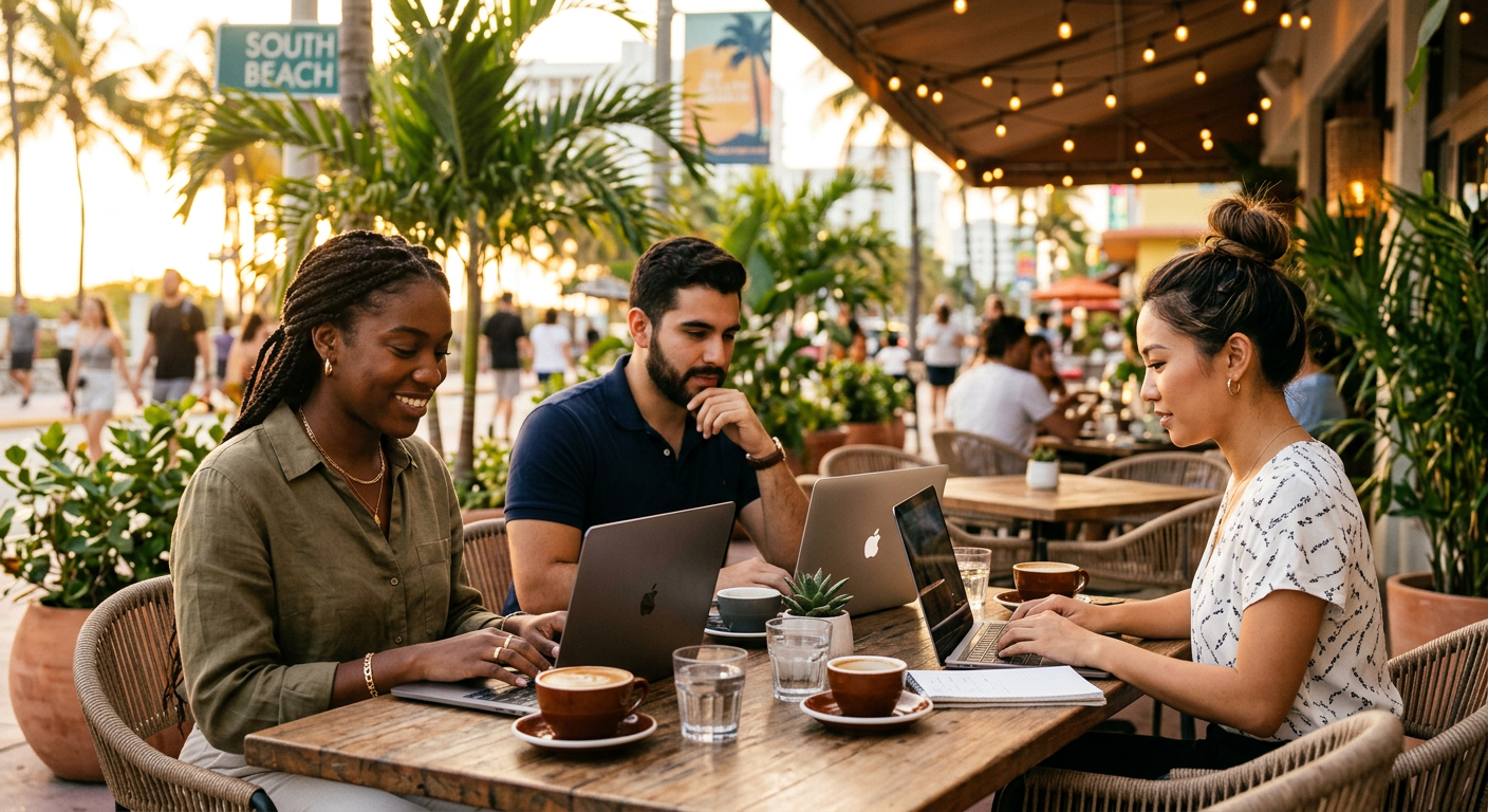 digital nomads connecting in Miami — Monetize Your Miami Network: A Digital Nomad's Guide to Social-Fi & Meet-to-Earn