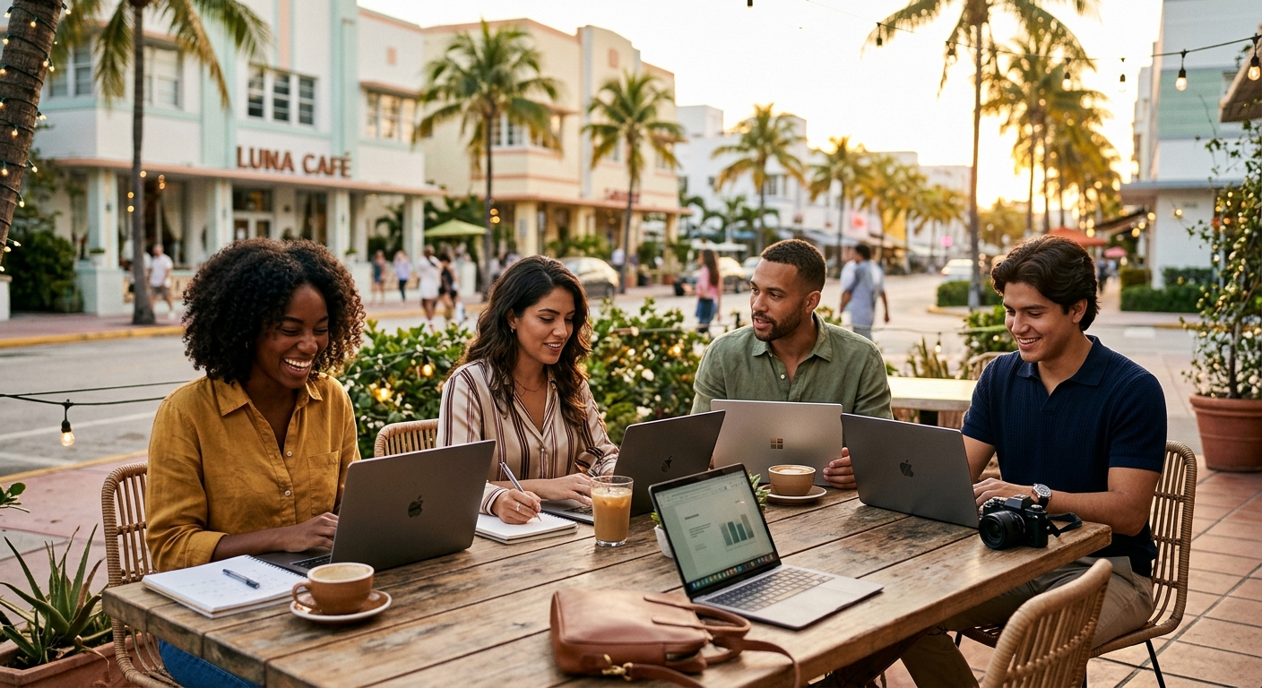 digital nomads connecting in Miami — Vernetze dich mit deiner Crypto-Tribe: Web3 Dating & Freundschaft in Miami