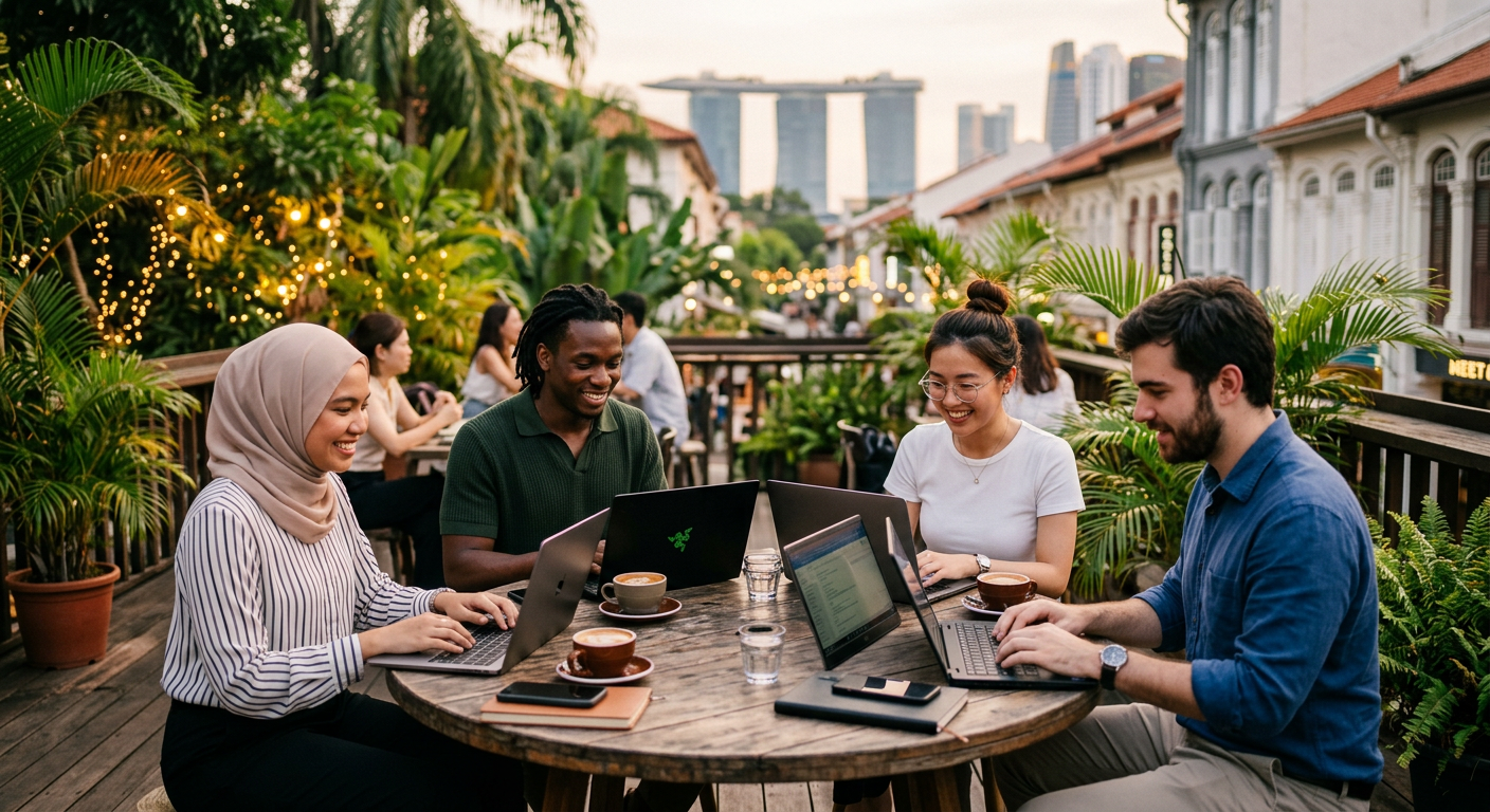 digital nomads connecting in Singapore — डिजिटल नोमैड्स के लिए सिंगापुर में वेब3 डेटिंग और दोस्ती का अन्वेषण करें